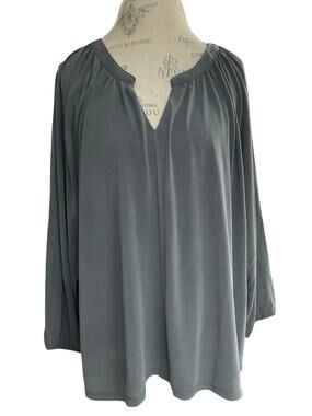 Lucky Brand Women's Notch V-Neck Top Blouse Gray Charcoal Size XXL NWT